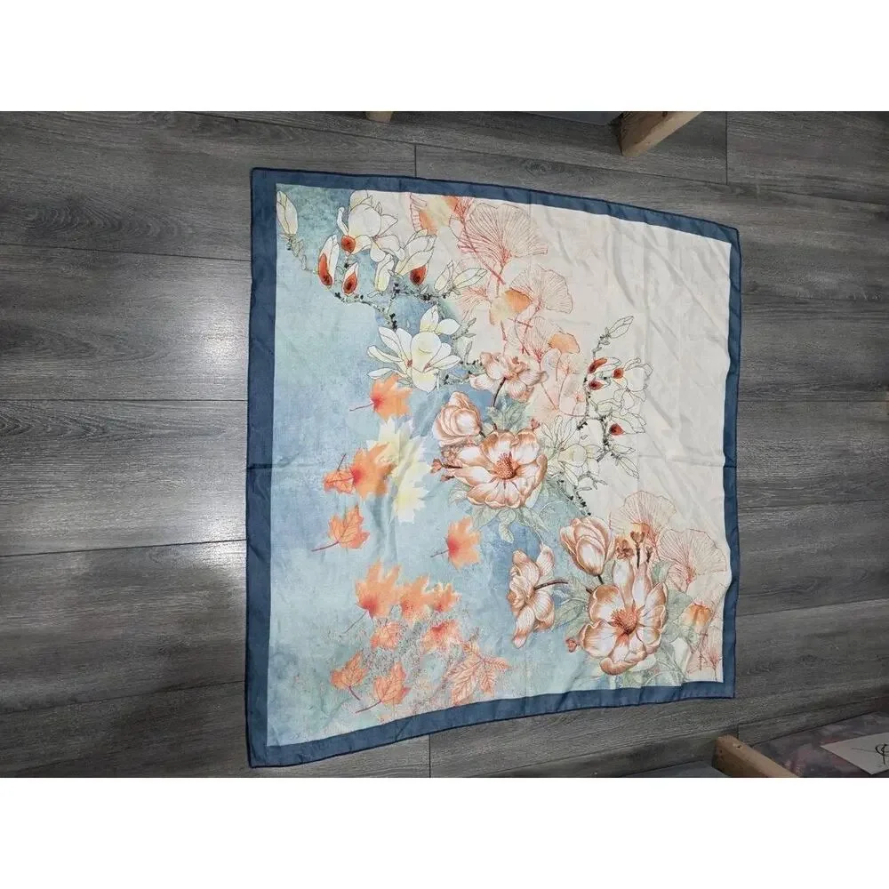 Scarf Women Flower Silk Square Satin Shawl Wrap Hijab Female Hair A009260